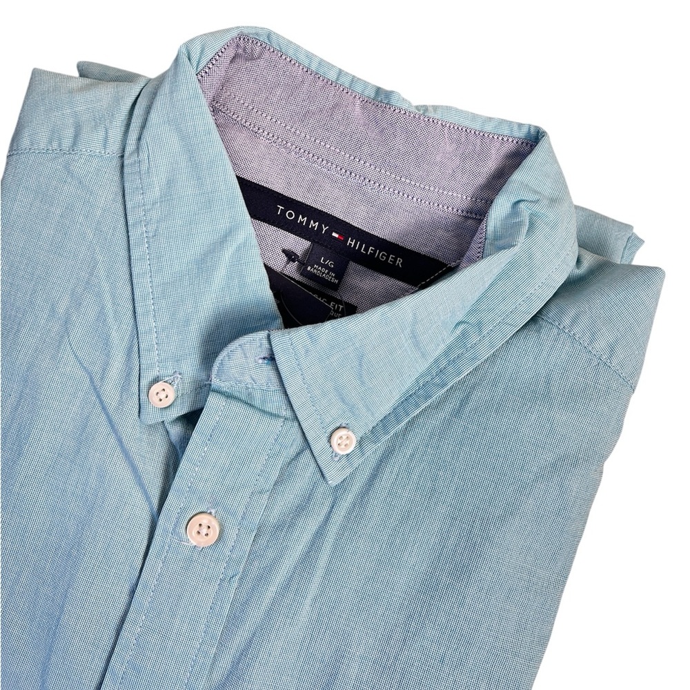 Tommy Hilfiger Men’s Aqua‎ Blue 100% Cotton Button-Down Shirt L Classic Fit